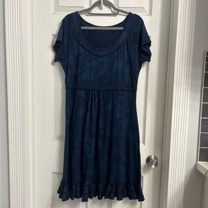 Fresh Produce Navy Blue Floral Dress Knee Length Size XL Jersey Knit